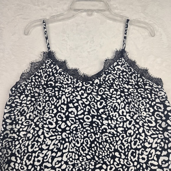 NWT Naked Zebra Women's‎ Black White Leopard Print Camisole Small Lace Trim Neck - Picture 2 of 8